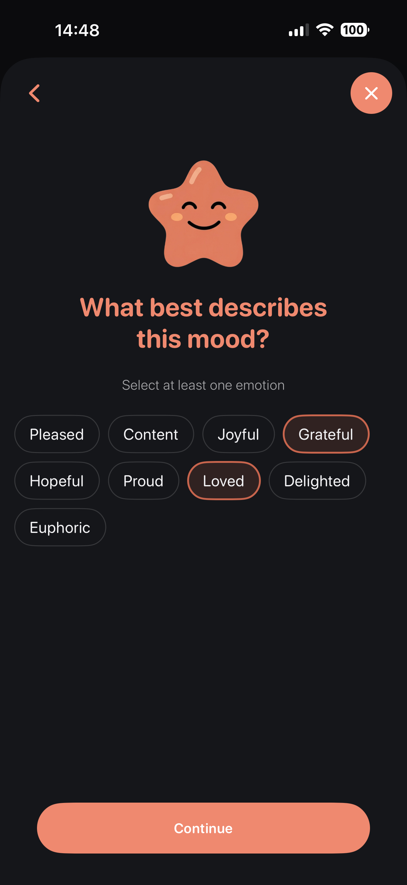 Lune emotion selection screen