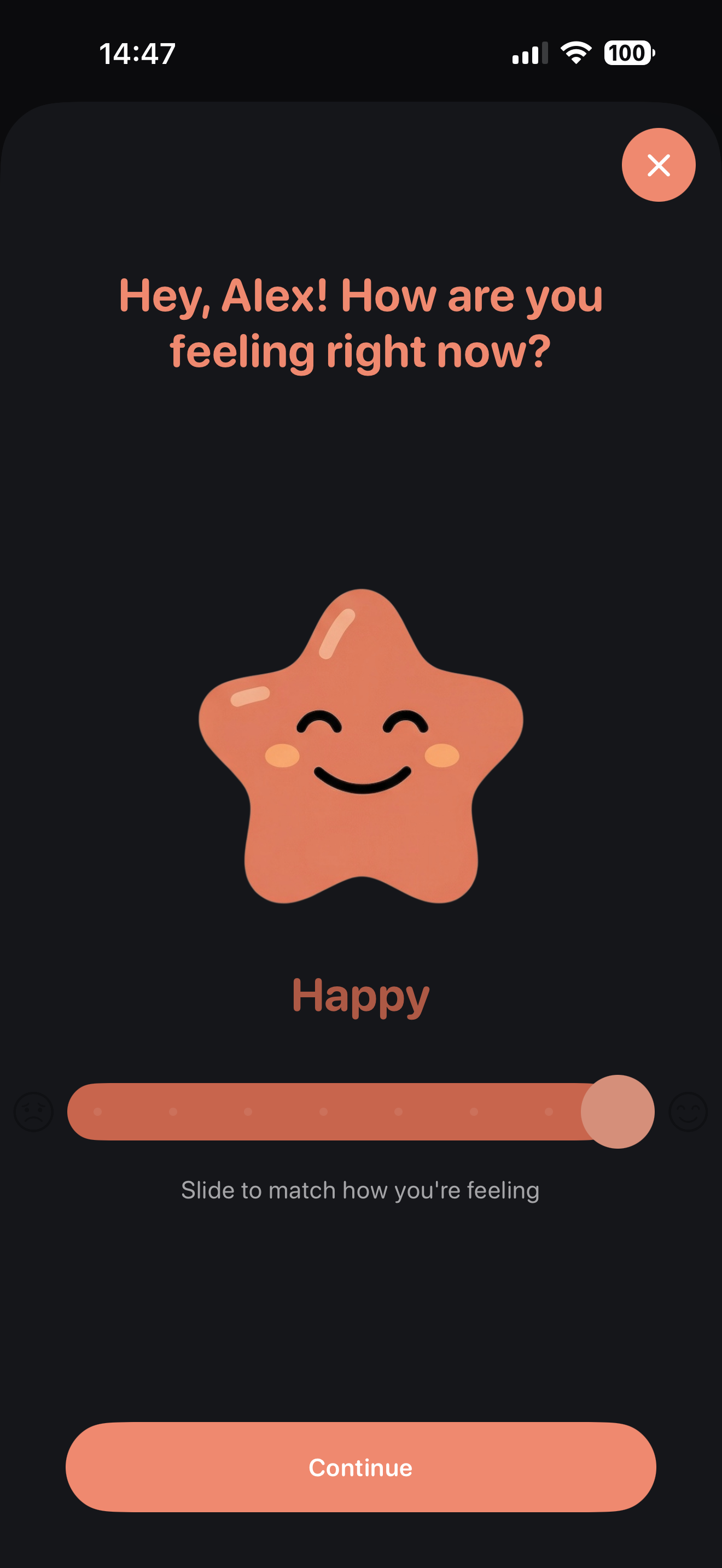 Lune check-in slider screen